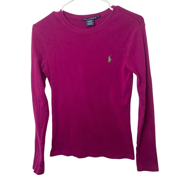 Ralph Lauren Sport Magenta Long Sleeve Crew Neck T Shirt Pony Logo Size M - Picture 1 of 12